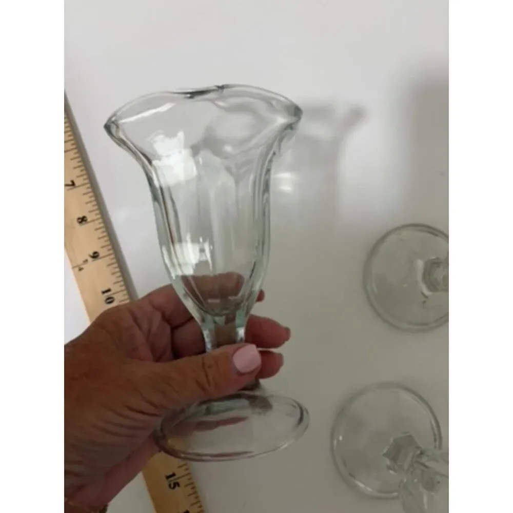 vtg clear paneled footed glass sundae or parfait dish - 3